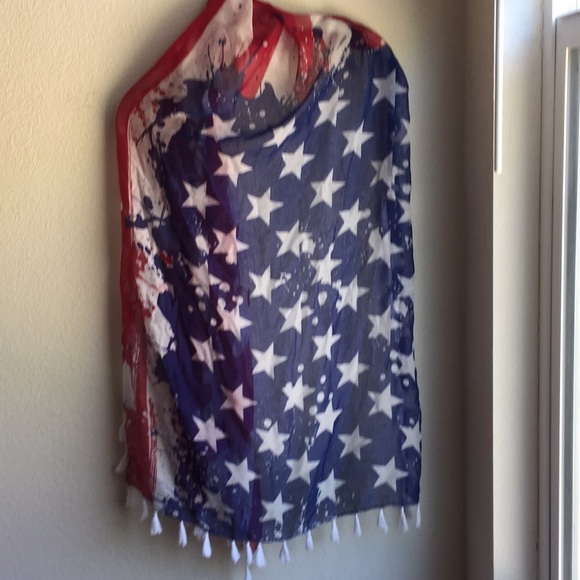 NWT Claire's Patriotic Red White Blue fabric withTassel 4th of July Scarf - Picture 3 of 7